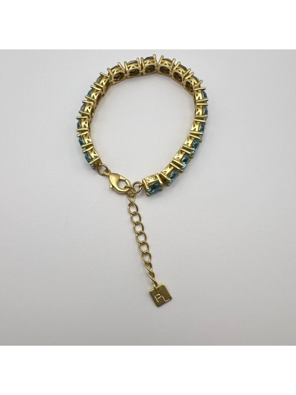 Park Lane Gold-Tone Bracelet Aqua Blue Crystal Tennis Impression Adjustable Box - Picture 7 of 9